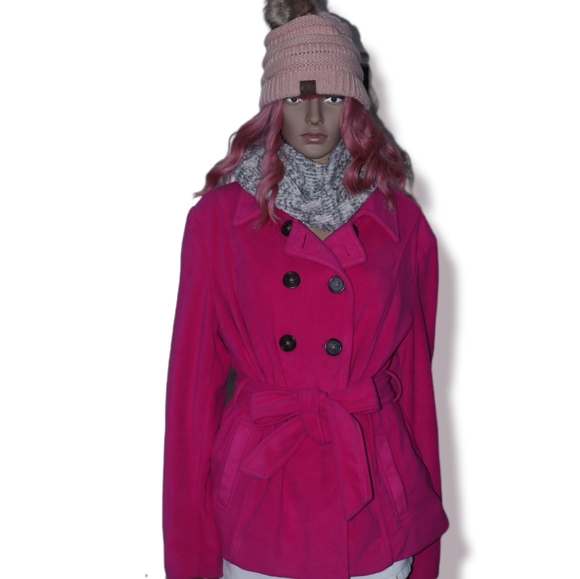 Old Navy Jackets & Blazers - Old Navy hot pink fleece women's double breasted belted Winter Pea Coat XXL